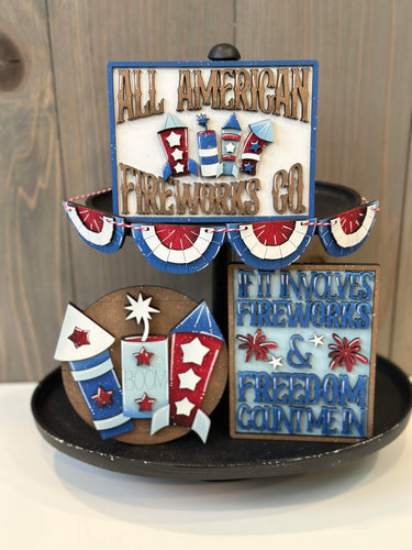 Fireworks 4th of July Tiered Tray - Unpainted - Choose a Piece or Entire Set