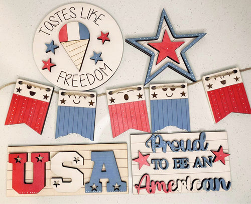 Freedom 4th of July Tiered Tray - Unpainted - Choose a Piece or Entire Set