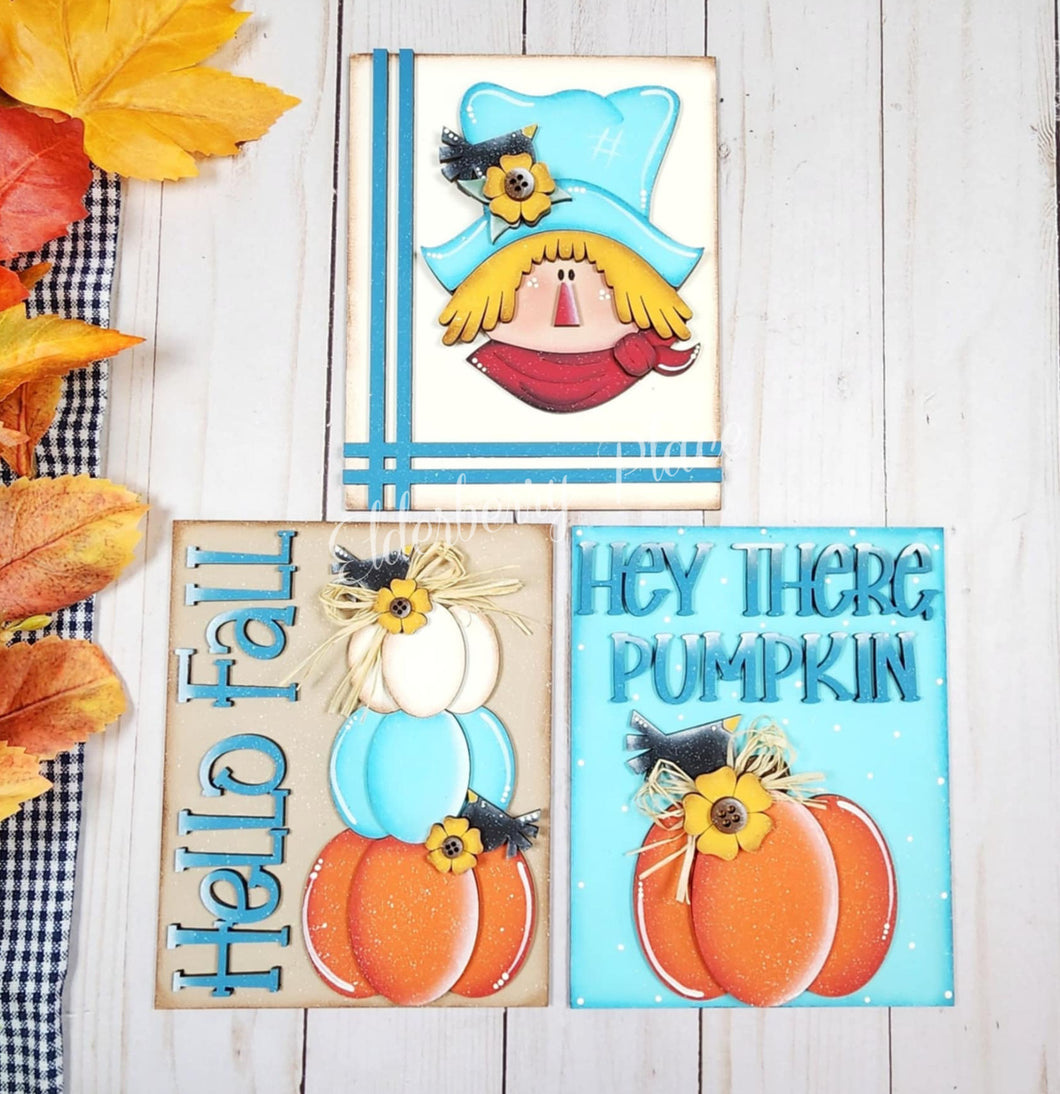Fall Scarecrow & Pumpkin Sign Trio - Unpainted
