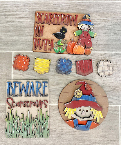 Fall Scarecrow Tiered Tray -Unpainted - Unpainted -Pieces or Entire Set