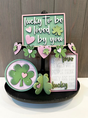 Lucky to Be Loved Tiered Tray - Unpainted - Choose a Piece or Entire Set