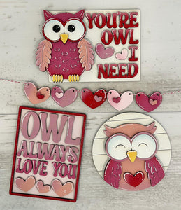 Valentine Owl Tiered Tray Kit - Unpainted - Choose a Piece or Entire Set
