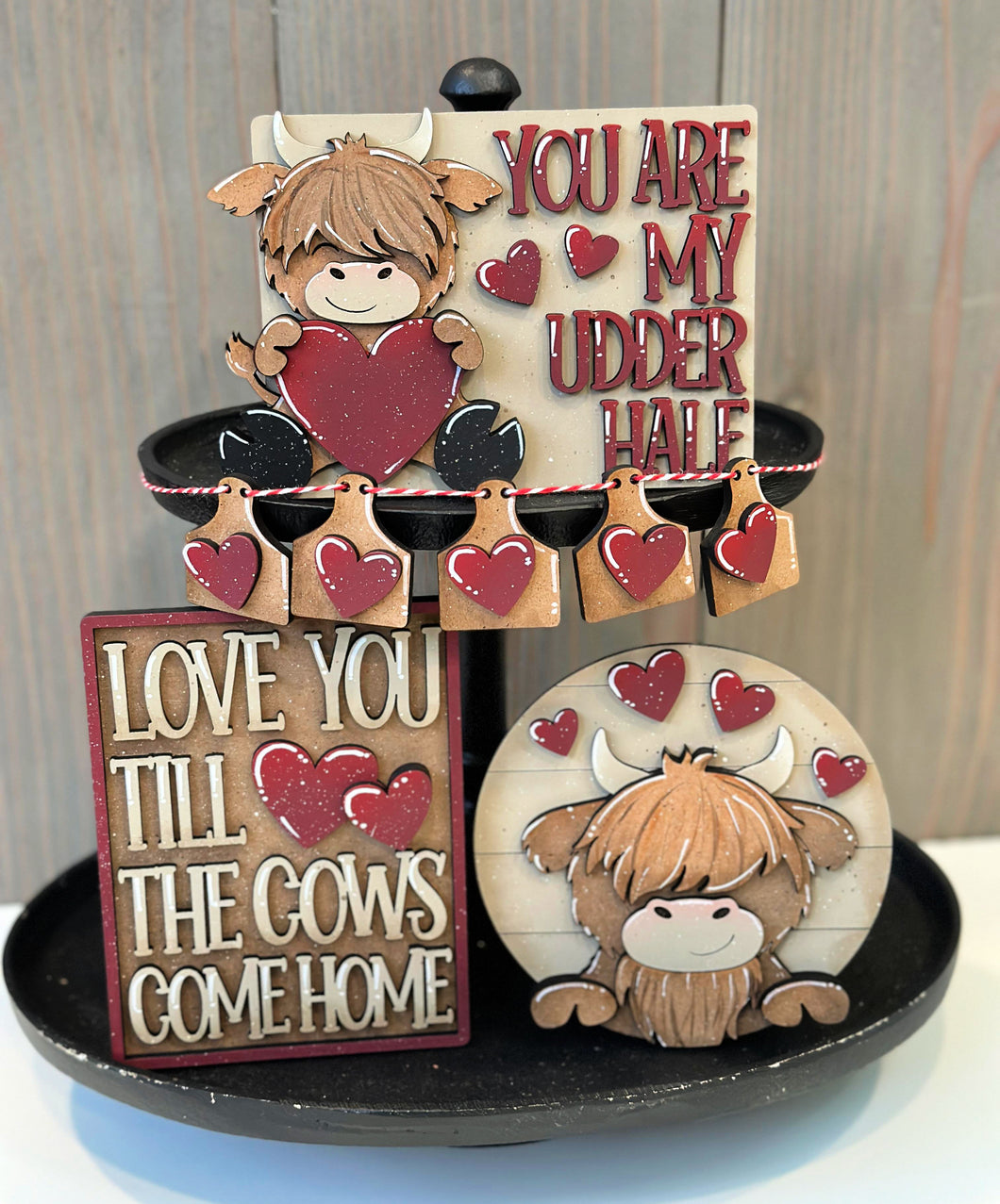 Valentine Highland Cow Tiered Tray Kit - Unpainted - Choose a Piece or Entire Set