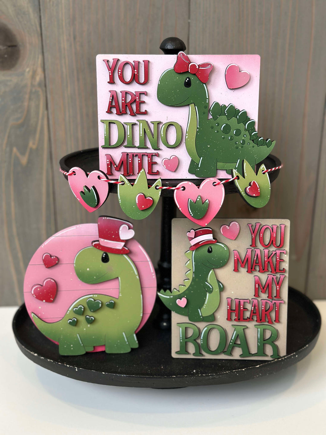 Valentine Dinosaur Tiered Tray - Unpainted - Buy a piece or entire set