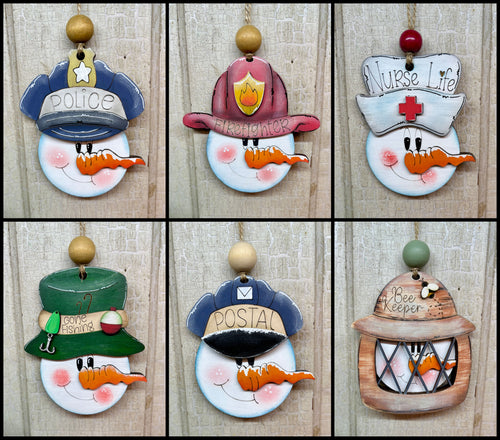 Christmas Occupation Snowman Ornaments  - Unpainted & Unassembled