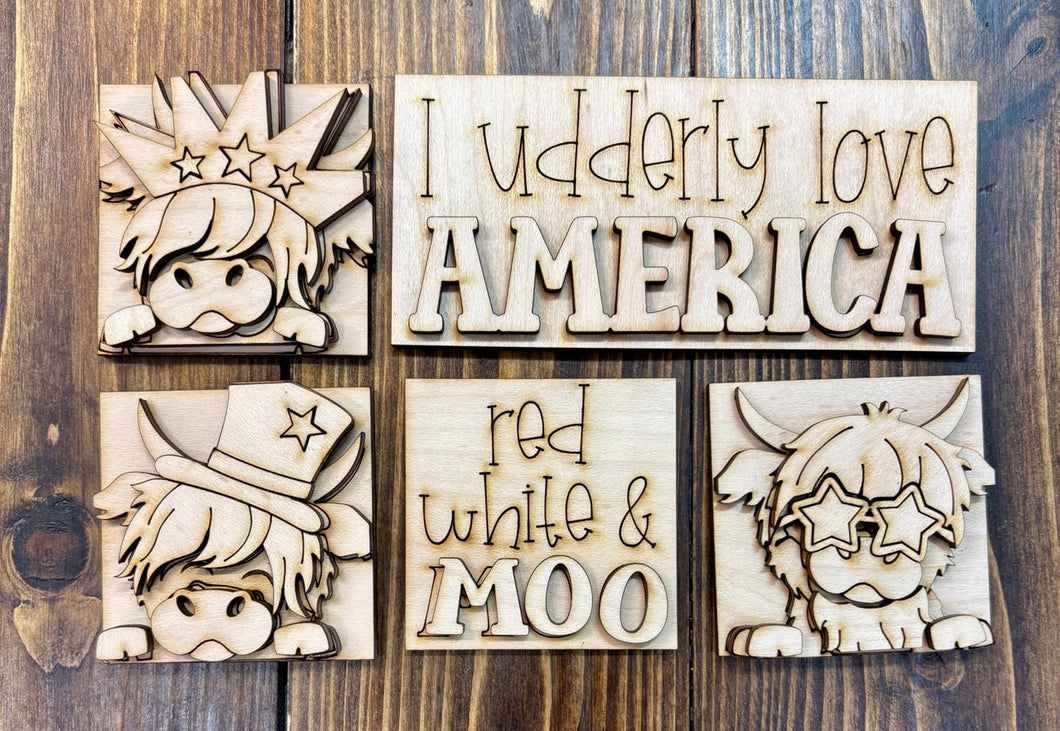 MINI 4th of July Highland Cows Ladder or Frame Inserts - Unpainted