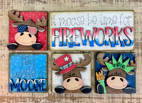 MINI 4th of July Moose Ladder or Frame Inserts - Unpainted