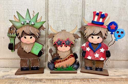 4th of July Patriotic Highland Cows - Unpainted