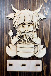 Highland Cow with a Hot Drink (Coffee, Tea, or Hot Cocoa)  - Unpainted