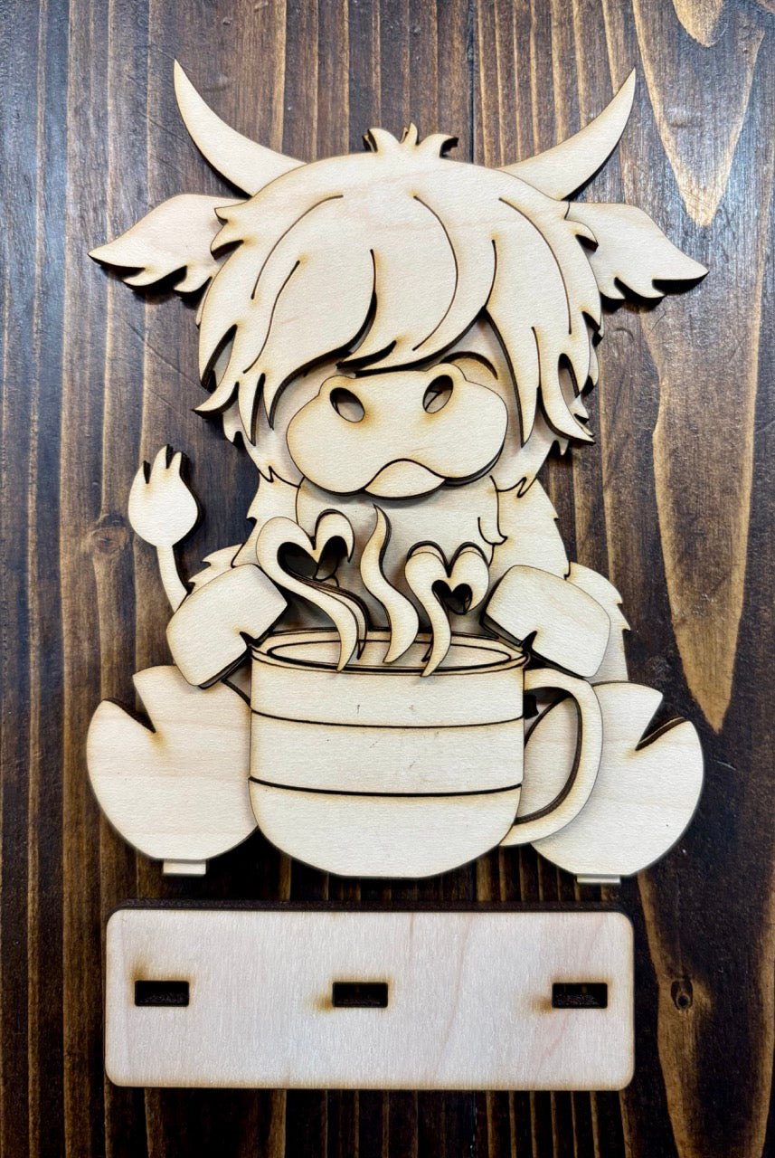 Highland Cow with a Hot Drink (Coffee, Tea, or Hot Cocoa)  - Unpainted