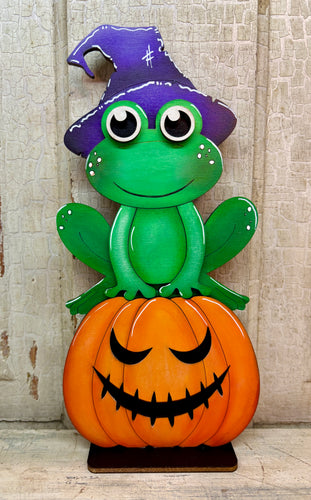 Halloween Frog Jack-O-Lantern Shelf Sitter  - Unpainted