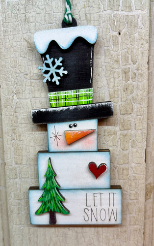 Primitive Snowman Stacked Ornament - Unpainted
