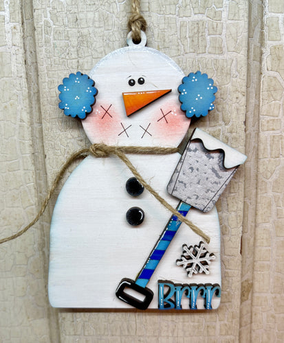 Snowman with Snow Shovel Ornament - Unpainted