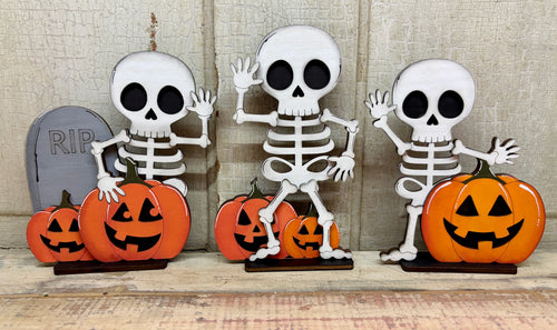 Pumpkins with Skeletons Sitters - Unpainted