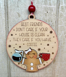Best Friends Ornaments, Wine or Coffee Version - Unpainted