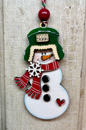 Ear Flap Hat Snowman Ornament  - Unpainted & Unassembled