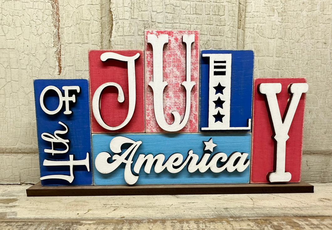 Patriotic 4th of July Word Block Shelf Sitter - Unpainted