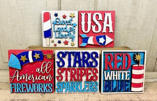 Interchangeable Patriotic 4th of July Inserts for Ladder or Frames - Unpainted