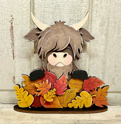 Fall Highland Cow in Leaves - Unpainted