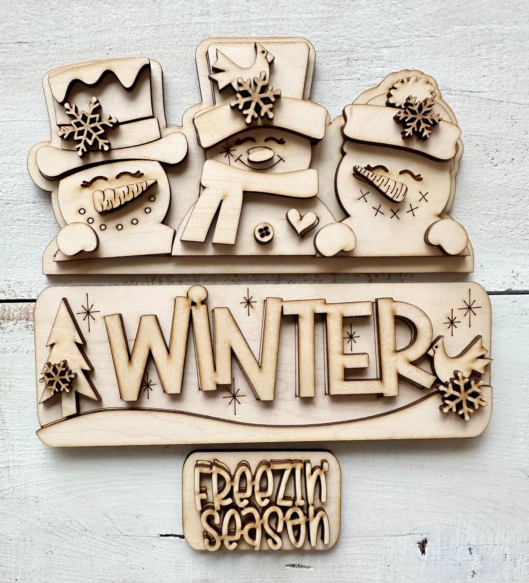 Winter Snowman Insert - for Truck, Bread Board, Door hanger or Fence (Bases - NOT included, sold separately)