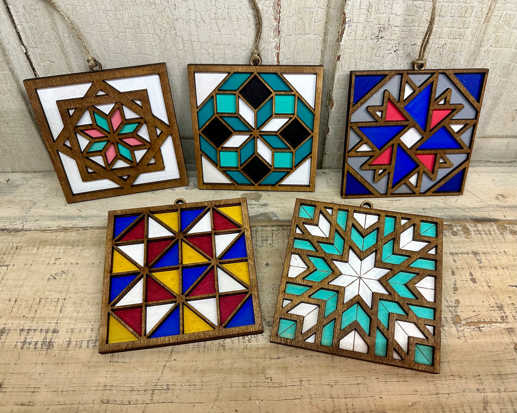 Quilt Block Ornaments (with or without initial) - DIY