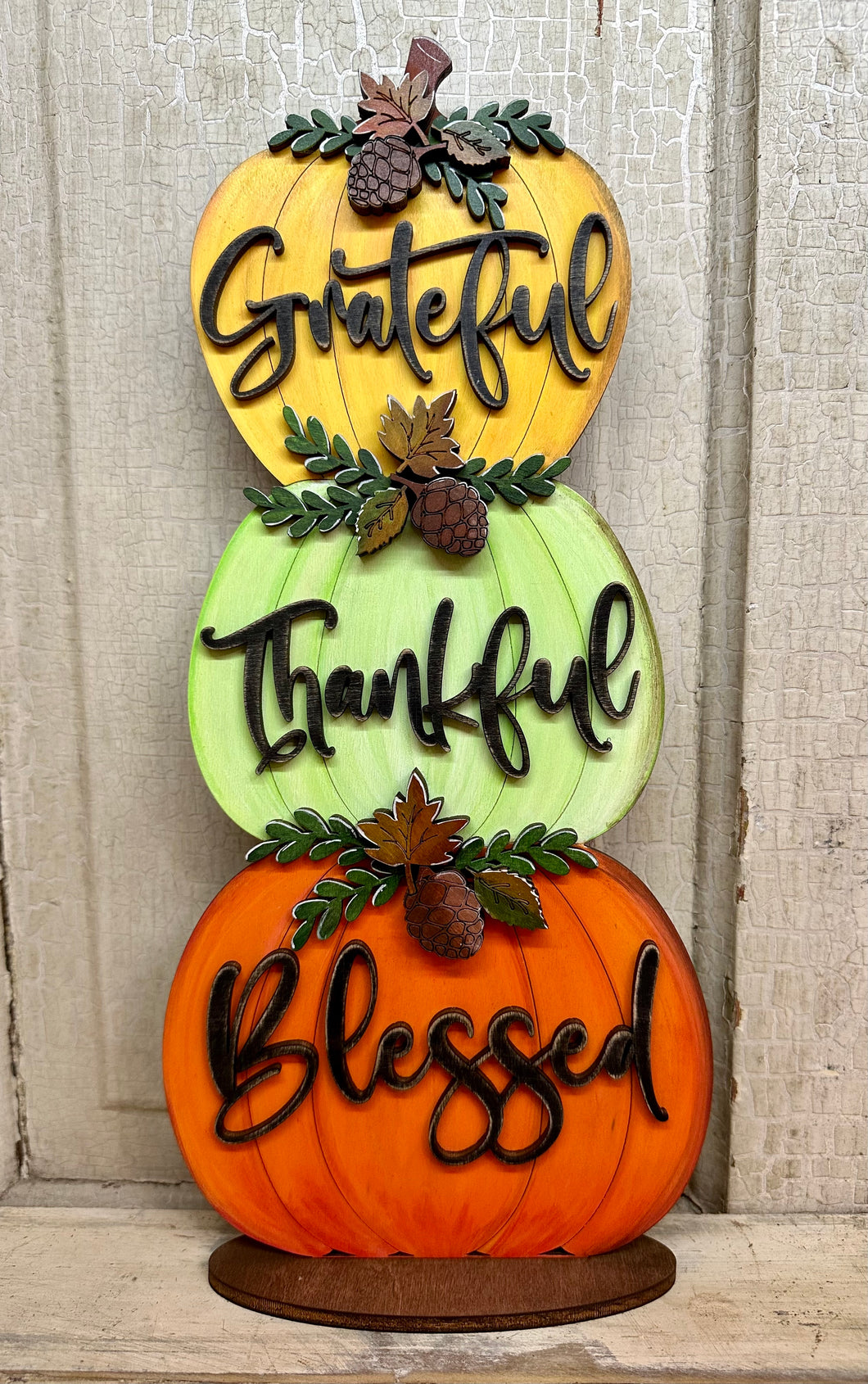 Grateful Thankful Blessed Pumpkin Stack - Unpainted