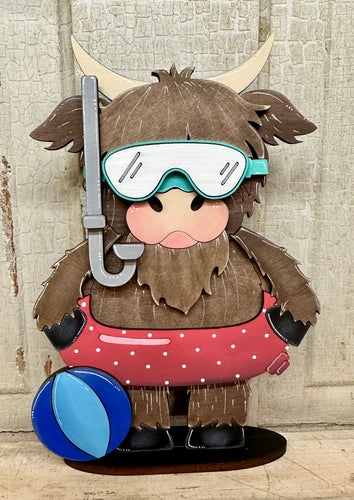 Highland Cow Summer Beach Shop Sitter - Unpainted