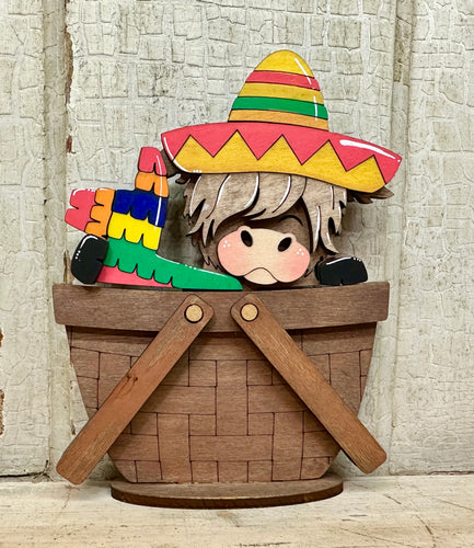 Tiny Cinco De Mayo Highland Cow Basket - Unpainted