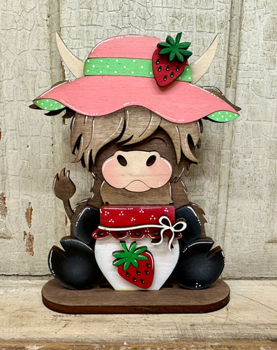 Highland Cow with Strawberry Jelly  Sitter - Unpainted