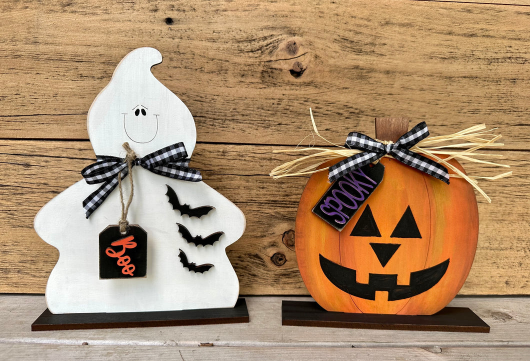 Halloween Shelf Sitters - Unpainted - Ghost & Jack-o-lantern
