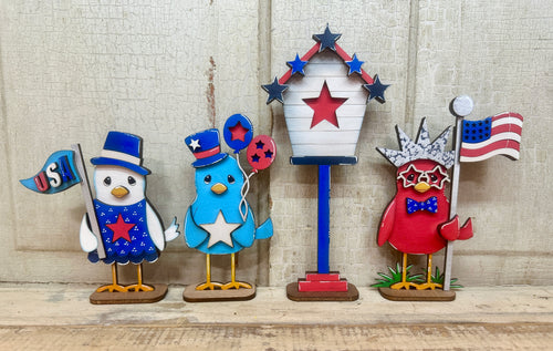 Patriotic 4th of July Birds Shelf Sitters - Unpainted