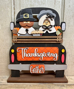 Thanksgiving Pilgrims Insert - Unpainted -  for Truck or Bread Board (Truck, Bread Board or Door Hanger - NOT included, sold separately)