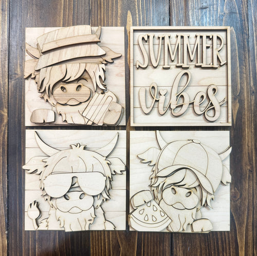 Summer Highland Cow Ladder or Frame Inserts - Unpainted