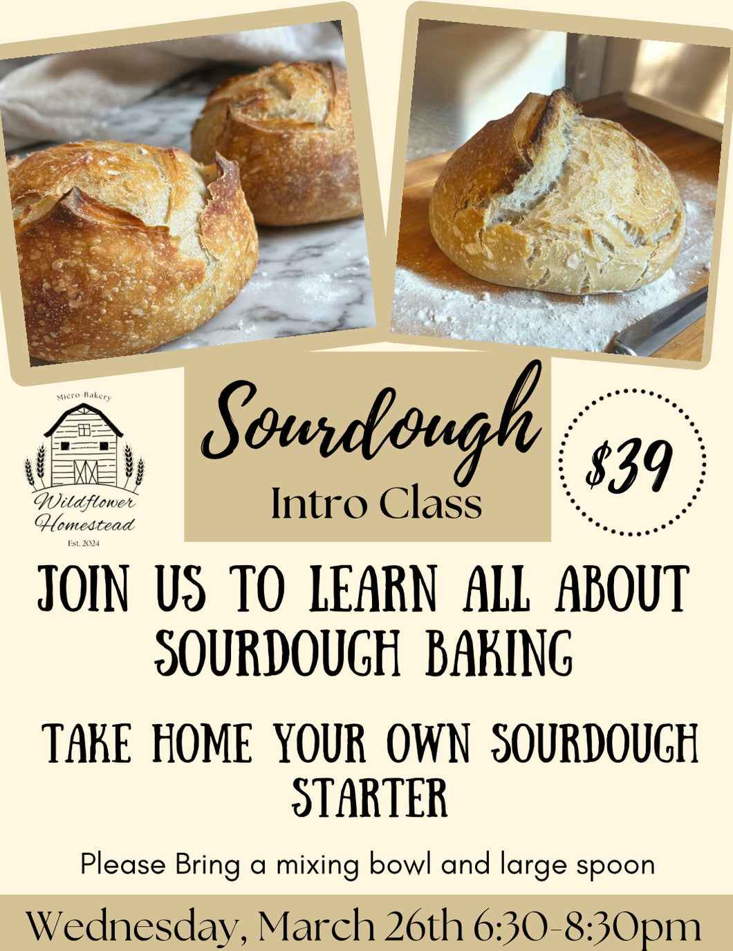 03.26.25 @Intro to Sourdough - Join our Hands-On Class 6:30-8:30pm