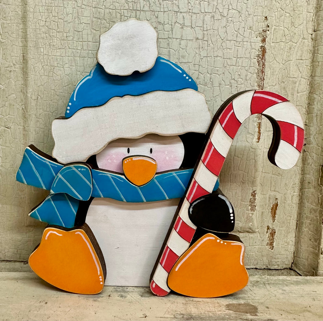 Candy Cane Penguin Shelf Sitter - Unpainted