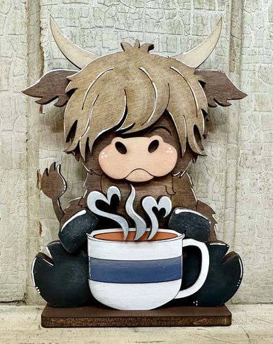 Highland Cow with a Hot Drink (Coffee, Tea, or Hot Cocoa)  - Unpainted
