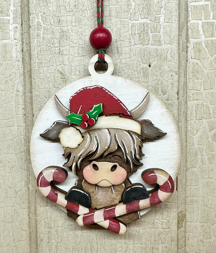 Highland Cow Candy Cane Ornament - Unpainted