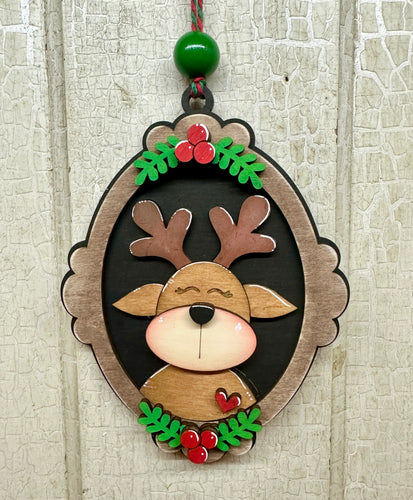 Reindeer in Frame Ornament - Unpainted