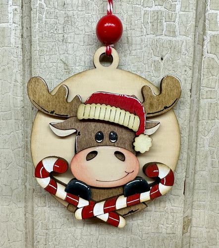 Moose Candy Cane Ornament - Unpainted