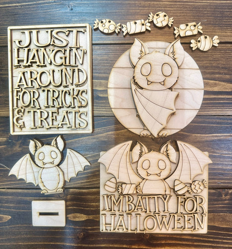 Halloween Bat Decor Set - Unpainted - Choose a Piece or the Entire Set