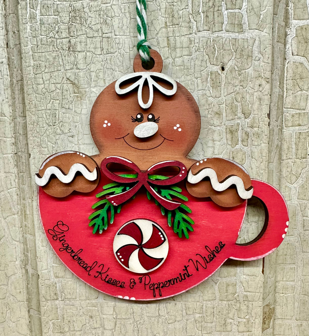 Peppermint Kisses Gingerbread Man Ornament - Unpainted