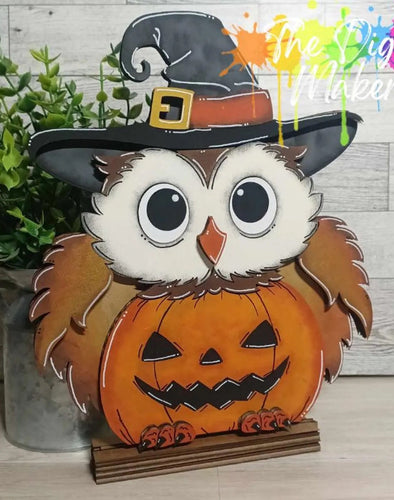 Halloween Owl Jack-O-Lantern Shelf Sitter  - Unpainted