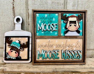 New Mini Interchangeable Winter Moose Inserts for the Ladder or Frame -  Unpainted