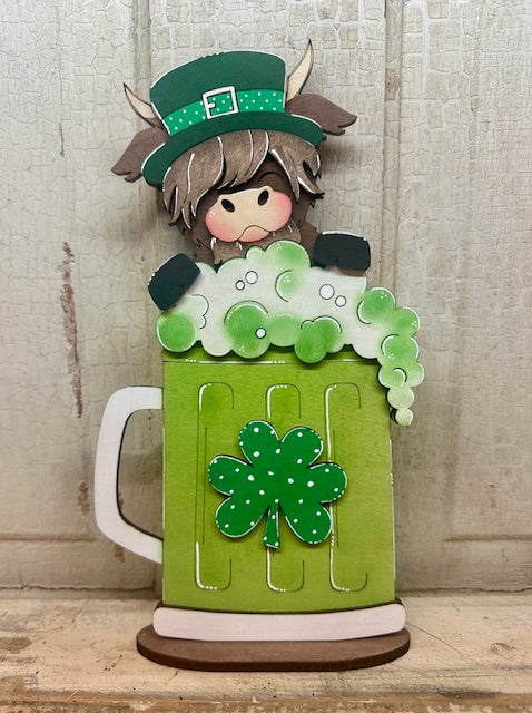 St. Patrick's Day Green Beer Highland Cow - Unpainted