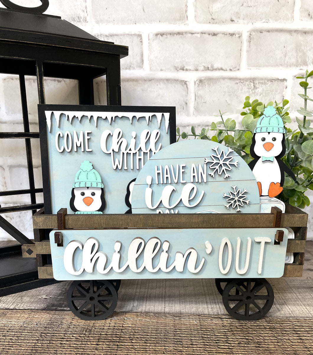 Chillin Out (Penguins) insert | Wagon or Raised Shelf Sitter