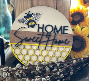 Laser Cut & Hand Painted Home Sweet Home Bee Sign