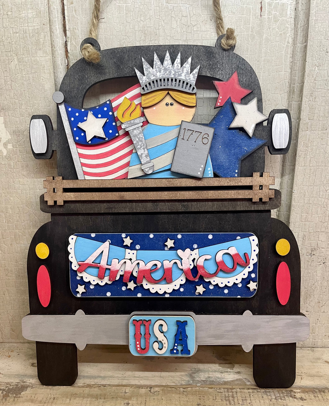 Patriotic America Insert for Truck Shelf Sitter, Hanging Truck, Breadboard or Door Hanger (NOT included, sold separately)