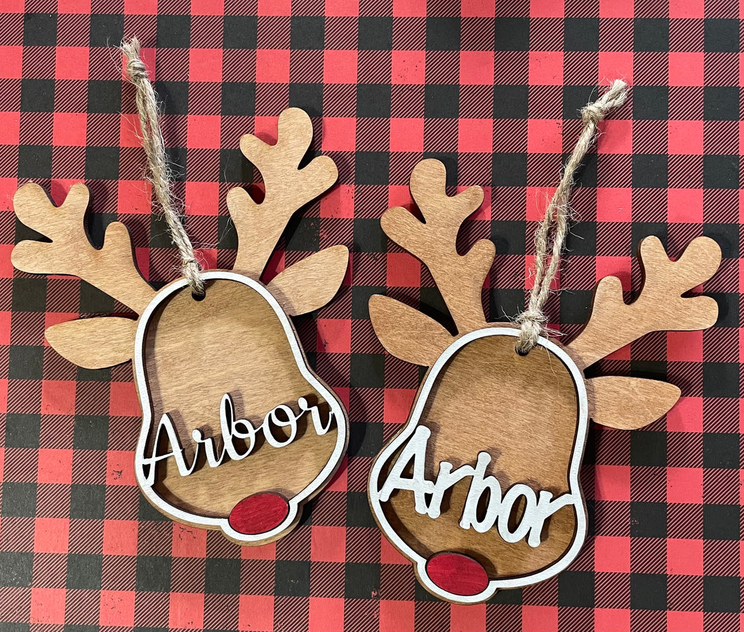 Laser Cut Personalized Reindeer Ornament