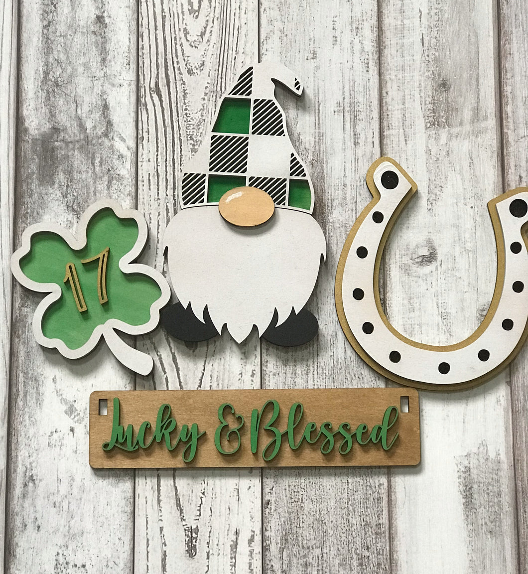 St. Patrick's Day Gnome Interchangeable Inserts (for Wagon or Shelf Sitter), unpainted
